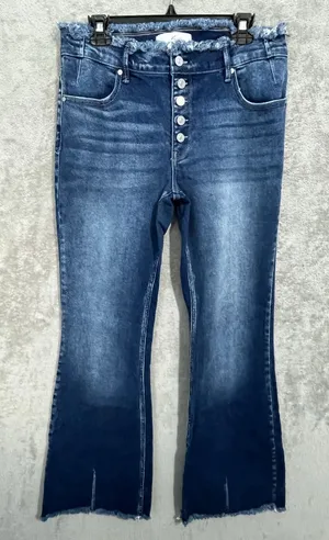 Kancan Flare Leg Jeans Size 13/30 High Rise Button Fly Fringe Boho Hippie thumbnail 1