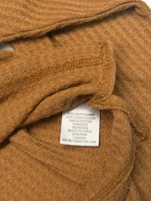 Others Follow Brown Waffle Knit V-Neck Cropped Long‎ Sleeve Top Size M thumbnail 4