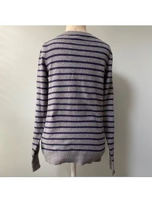 Gap Gray and Navy Stripe V Neck Sweater thumbnail 7