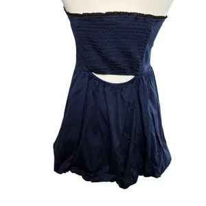 Altar'd State Strapless‎ Babydoll Mini Dress Lace Trim Blue Bubble Hem Sz M USA thumbnail 6