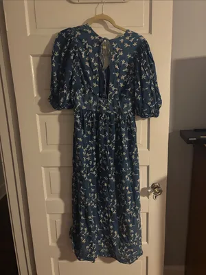 Blue Bird-Print Bohemian Dress thumbnail 5