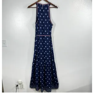 C. Wonder Halter Maxi Dress Womens 14 Blue Geometric Ikat‎ Tiered Boho Summer thumbnail 3