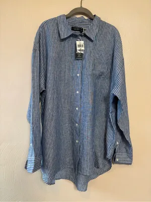 NWT Ralph Lauren Women’s Shirt Relaxed Fit Pinstripe 100% Linen Pinstripe Button thumbnail 3