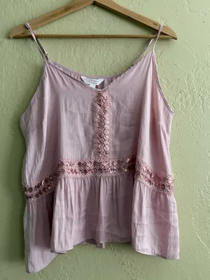 LC Lauren Conrad Blush Pink Lace-Trim Peplum Cami thumbnail 1