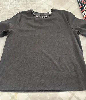 H&M Charcoal Gray Jeweled Crewneck Women's Top thumbnail 1