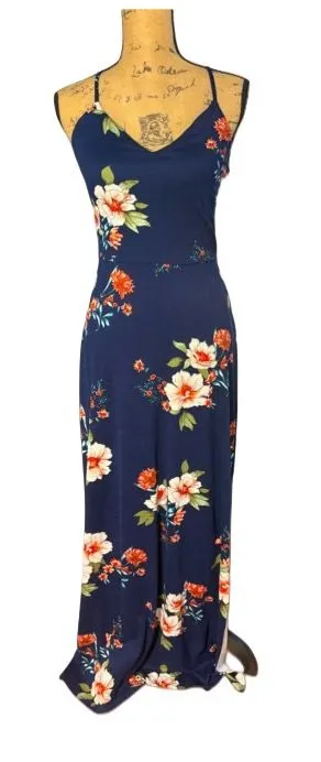 Navy Floral Maxi Knit Dress thumbnail 1