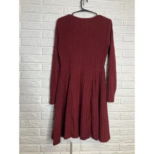 Halara Fit and Flare Dress Womens M Burgundy Red NWT Ribbed Long Sleeve‎ V-Neck thumbnail 6