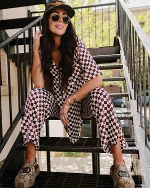 Dressed in lala Checkered Women's satin set L thumbnail 1