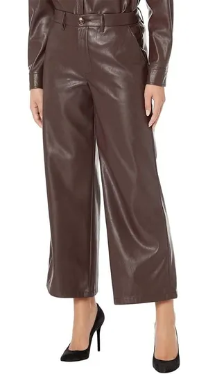 Kut from the Kloth Brown Faux Leather Wide Leg Cropped Pants Womens Size 10 thumbnail 1