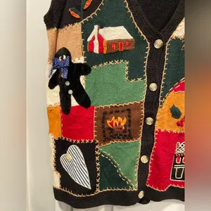 VTG 80s Cambridge Country Store Size L Christmas Sweater Vest Cotton Patchwork thumbnail 3