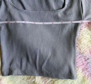 NWOT Square Neck Ribbed Gray Crop Tee Size XS thumbnail 7