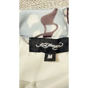 Ed Hardy Tattoo print side tie White mesh dragon paisley mini short skirt sz Med thumbnail 6