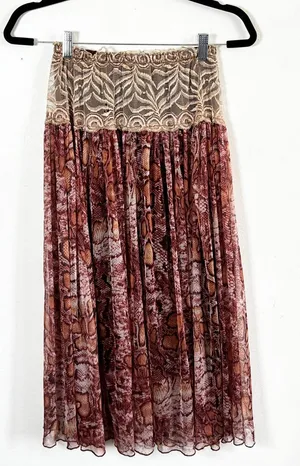 Brown Fairy Maxi Skirt Sz XS Snake Print Festival Boho‎ Romantic Lace Floral thumbnail 1