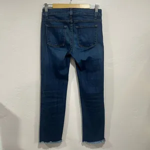 Hi-Low Straight Leg Frayed Hem Denim Pants in Medium Wash thumbnail 3