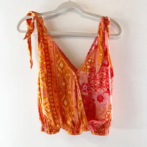 Free People Tied to You V Neck Printed Tank Top in Lemonade Combo Pink Orange S thumbnail 2