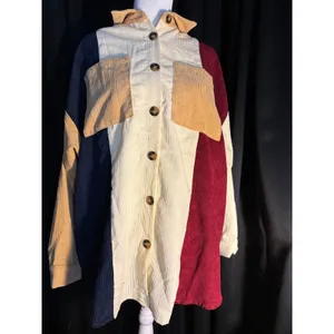 Davi & Dani Colorblock Corduroy Shirt Jacket Oversized Patchwork Shacket Small thumbnail 4