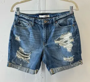 KanCan LA Distressed Rolled Up Mini Denim Jean‎ Shorts Medium KC8407YT thumbnail 1