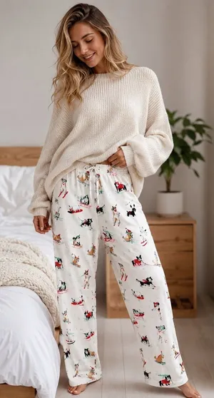 Sleep Sense Women's Pajama Pants Size S Holiday Skiing Dogs Cotton Lounge thumbnail 1