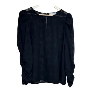 MNG Black‎ Sheer Textured Puff Sleeve Ruched Long Sleeve Top size 10 thumbnail 2