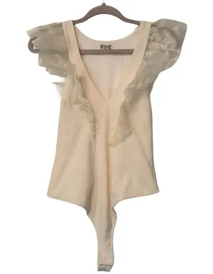 NWOT Free People Intimately Paper Planes Balletcore Ivory Ruffle Bodysuit Sz XS thumbnail 3
