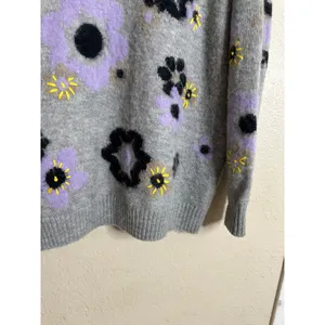 Miu Miu Flower Intarsia Cardigan in Grey Soft Fuzzy Mohair Womans 42/ US 6 thumbnail 13