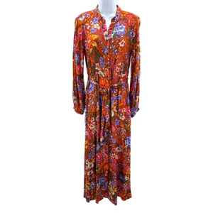 By Anthropologie Vale Maxi Shirtdress Belt Floral Rust Brown Orange Boho Kimono‎ thumbnail 4