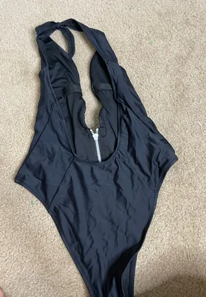 Black Plunge Sexy Open Back One Piece Bathing Suit thumbnail 3