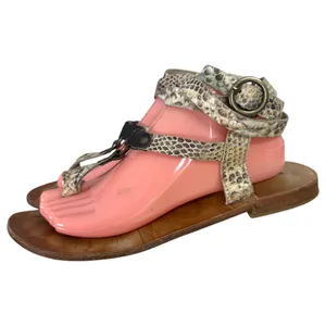 Vintage Foundry Co. Vina Flat Sandals Leather Snakeskin Beige Size 9 thumbnail 6