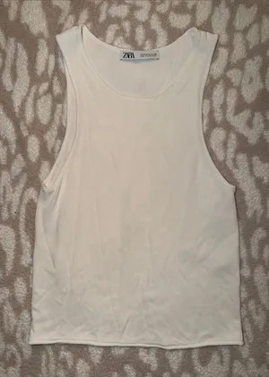 Zara Cream Ribbed Muscle Tank thumbnail 1