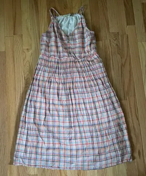 Loft Midi Dress Womens 4 Orange Blue Plaid Western Cowgirl Farm Cotton thumbnail 1