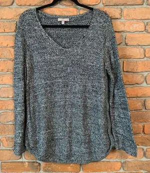 Banana Republic Gray Marled Knit Sweater with Side Zippers Long Sleeve Size L‎ thumbnail 1