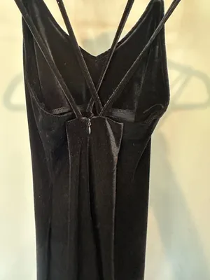 Black Velvet Slip Dress Criss Cross Straps Mini Bodycon thumbnail 4