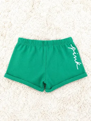 PINK Victoria's Secret Green Lounge Shorts with White Script thumbnail 4