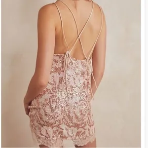 Free People Rise & Shine Embellished Shimmer Lace Strappy Sequin Mini Dr… thumbnail 4