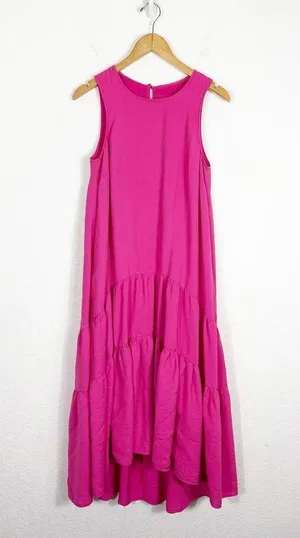 Anthropologie Maeve Marlene Tiered Maxi Dress Medium Pink Oversized Sleeveless thumbnail 3