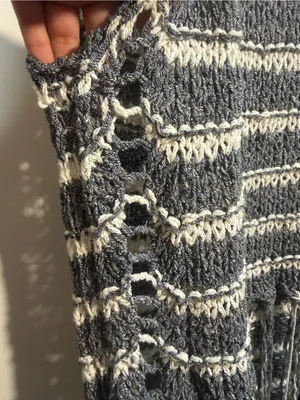 Free People Folksong Fringe Knit Vest Tunic Gray Stripe Boho Cowl Neck M thumbnail 7