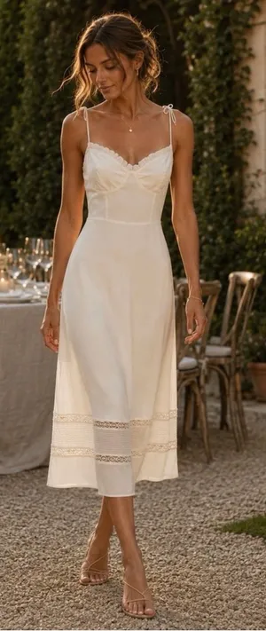 NWT Reformation Ronan Midi Dress Lace Ivory Tie Strap sz 4 thumbnail 1