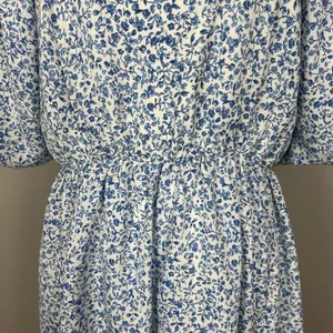 Mikarose Dress Womens Large Blue Floral Puff Sleeve Milkmaid Smocked Pockets‎ L thumbnail 6