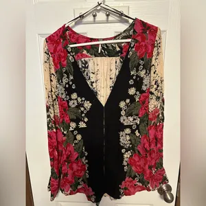 Free People Black and Pink Floral Blouse thumbnail 3
