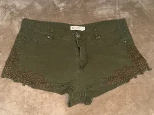 Love Tree Olive Green Embroidered Denim Shorts thumbnail 2
