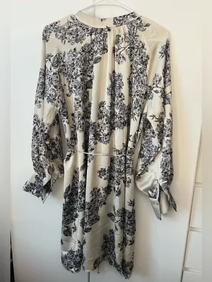 Satin Toile Floral Print Long Sleeve Mini Dress with Belt NWT medium thumbnail 4