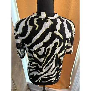 Zara Trafaluc Zebra Print Short Sleeve Top Black White Yellow Mock Neck Small thumbnail 3