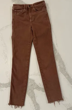 Free People We The Free High Rise Skinny Denim Jeans Womens 25 Rust Brown RawHem thumbnail 1