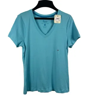 GH Bass Blue Fountain Favorite 100% CottonV-neck Short Sleeve T-shirt Size M NWT thumbnail 1