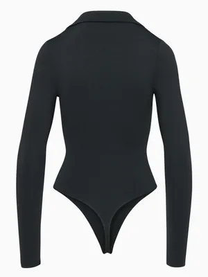 Aritzia Babaton Contour Polo Long Sleeve Bodysuit Black XS Double Layer thumbnail 5
