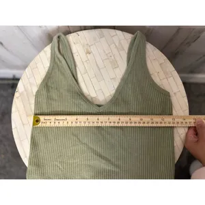 Seamless Ribbed V-Neck Crop Tank Top Womens M Sage Olive Green Bralette thumbnail 4