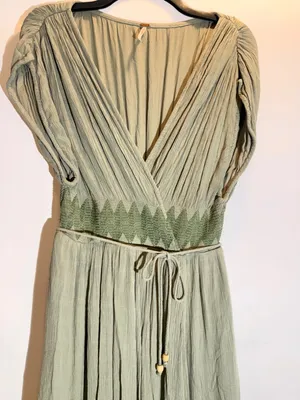 Free People Devon Ivory Black Embroidered High Slit Faux Wrap Maxi Dress S thumbnail 10