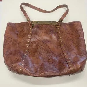 Patricia Nash World Map print leather tote bag. thumbnail 1