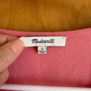 Madewell Button Front Jumpsuit Womens 4 Pink Herringbone Short Sleeve‎ Wide Leg thumbnail 3