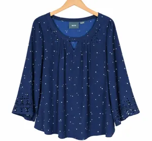 Anthropologie Maeve Teni Star Womens Cutout Blue Top 8 Peasant Boho Celestial thumbnail 1